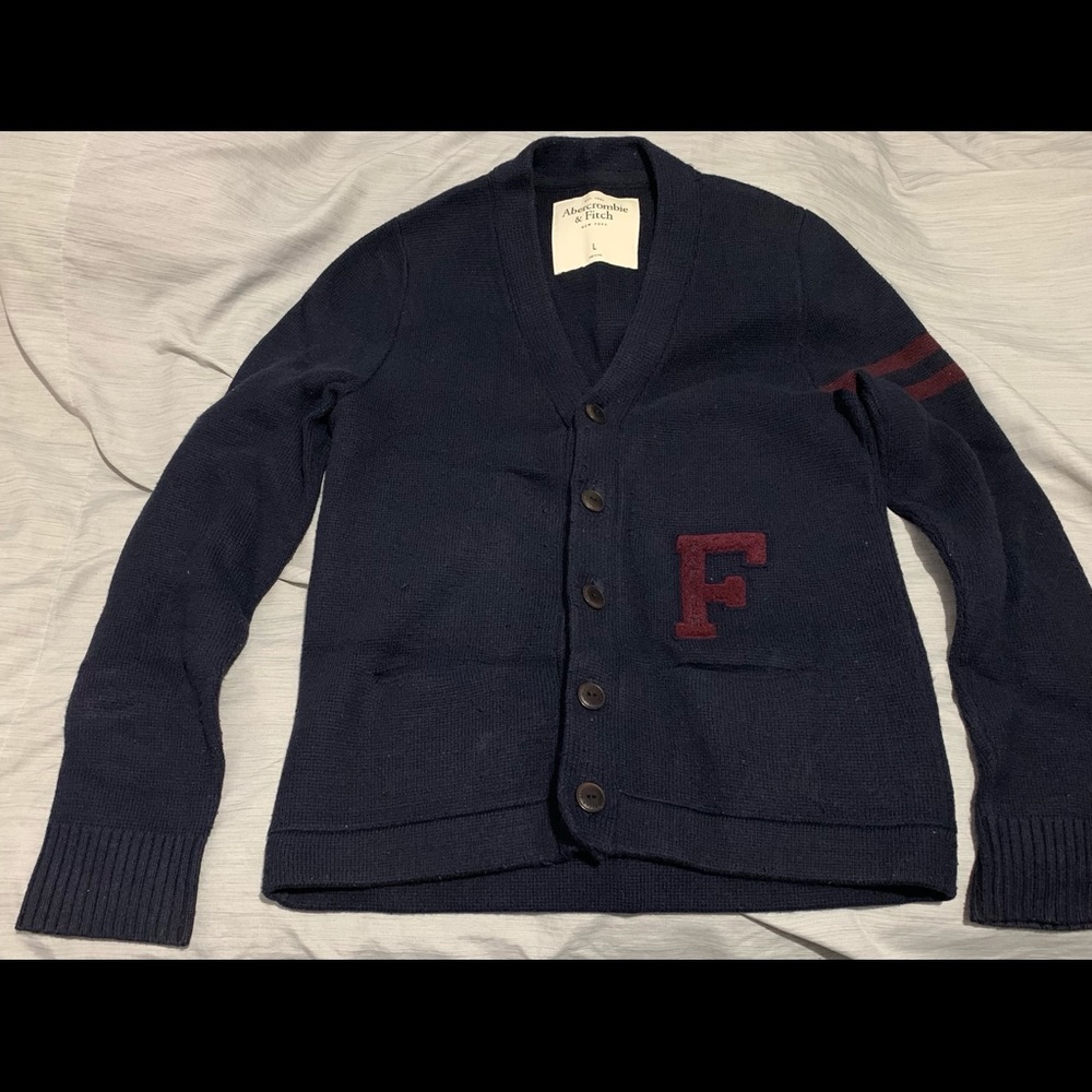 A&F Lettered Striped Sleeve Cardigan (L)